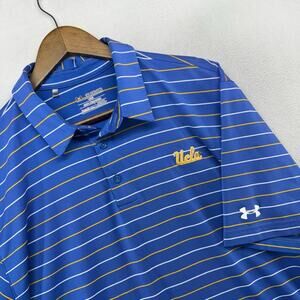UCLA Polo Shirt Men's 2XL Blue Yellow Striped Under Armour Embroidered Bruins